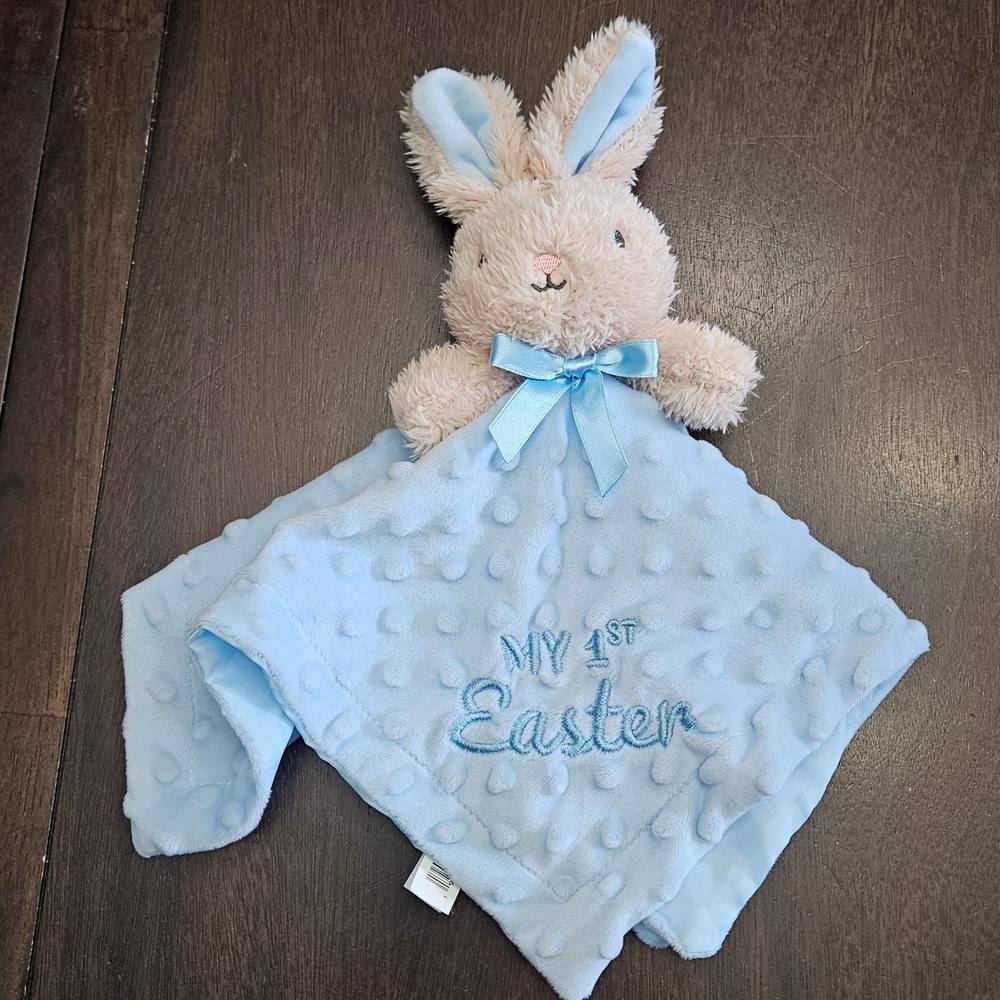 Parent's Choice My 1st Easter Blue Bunny Security Blanket Rattle Lovey Blanket